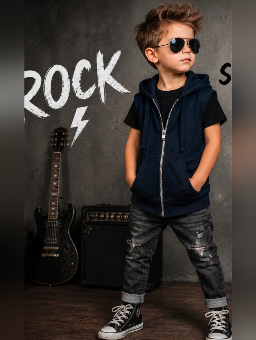 Posh Kiddos Black Stylish Hooded Vest